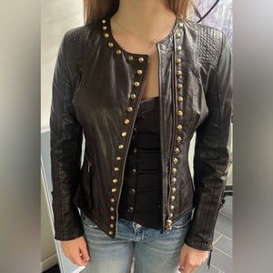 Imperial black leather jacket with gold stud details size S